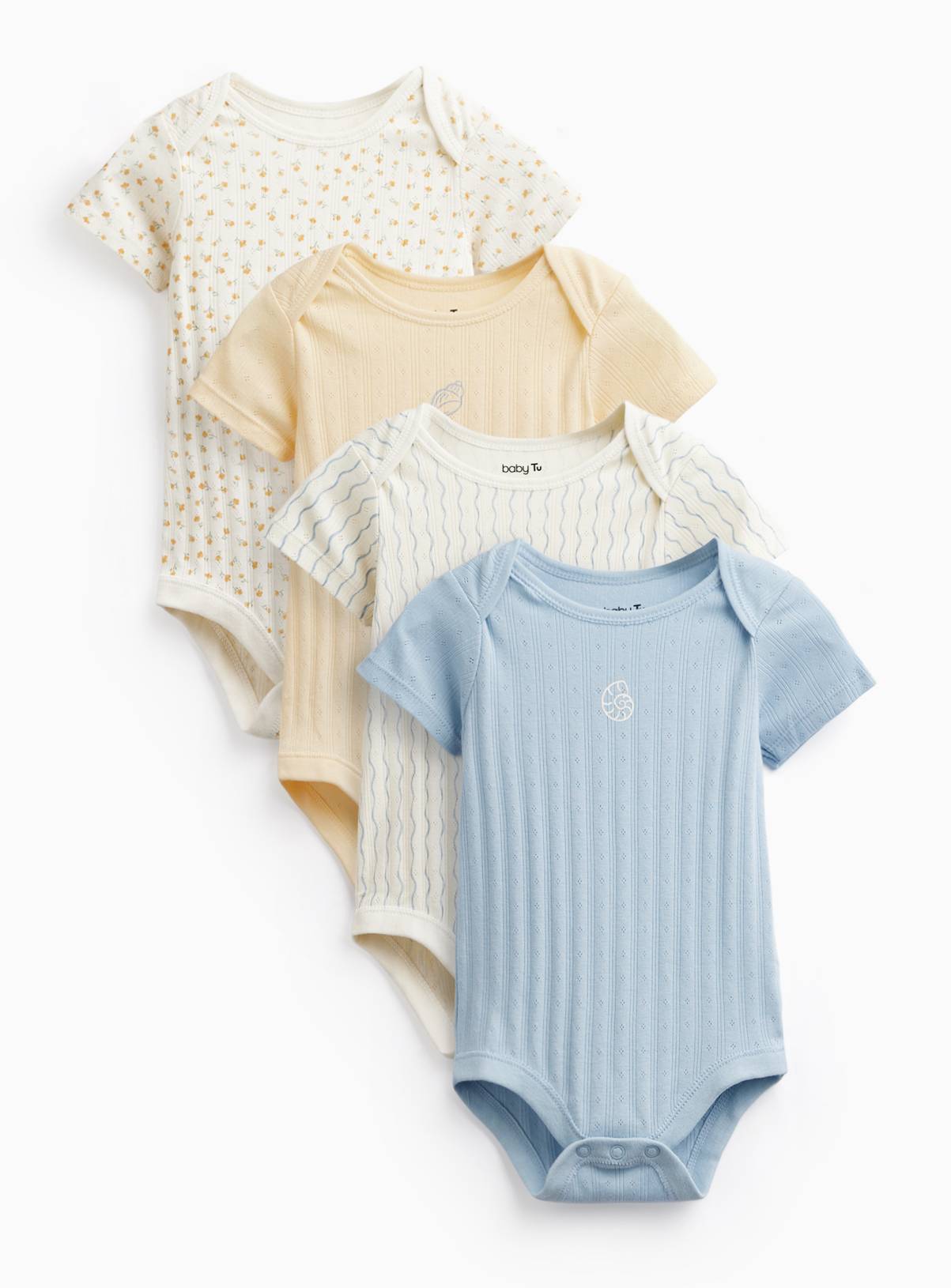 Floral & Shell Print Bodysuits 4 Pack Newborn - Image 1